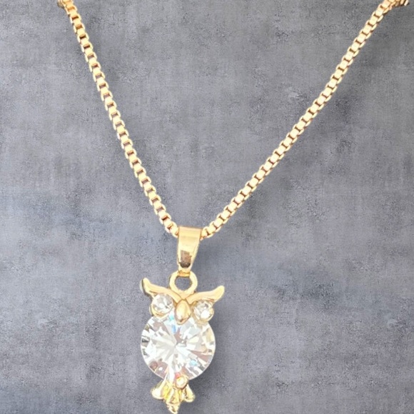 Cute clear CZ OWL design pendant gold plated with matching necklace - Picture 2 of 5